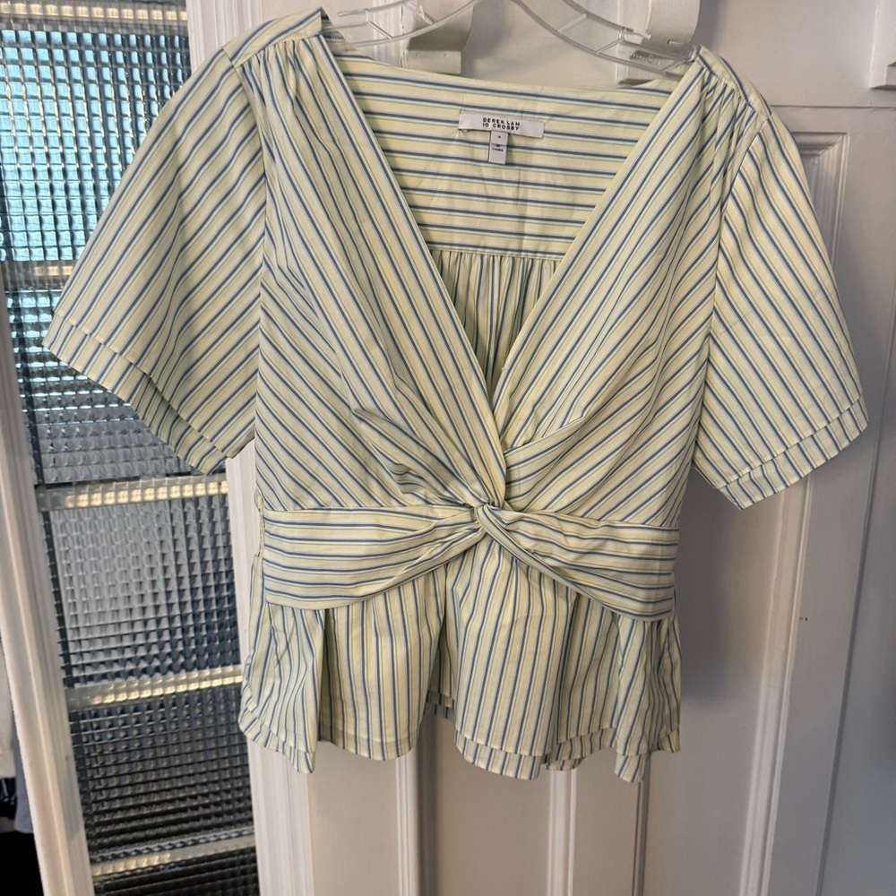 Derek Lam 10 Crosby Caspien Striped Twist-Front Peplum Blouse Sz 8 NWT - Picture 9 of 10